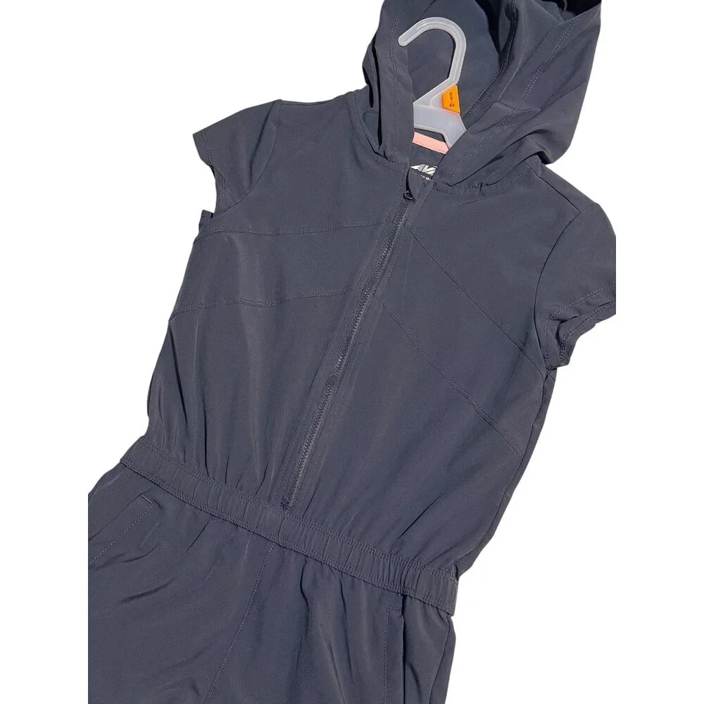 NWT Avia Studio Girls Small 6/6X Grey Hooded Romper One-Piece Casual Activewear‎